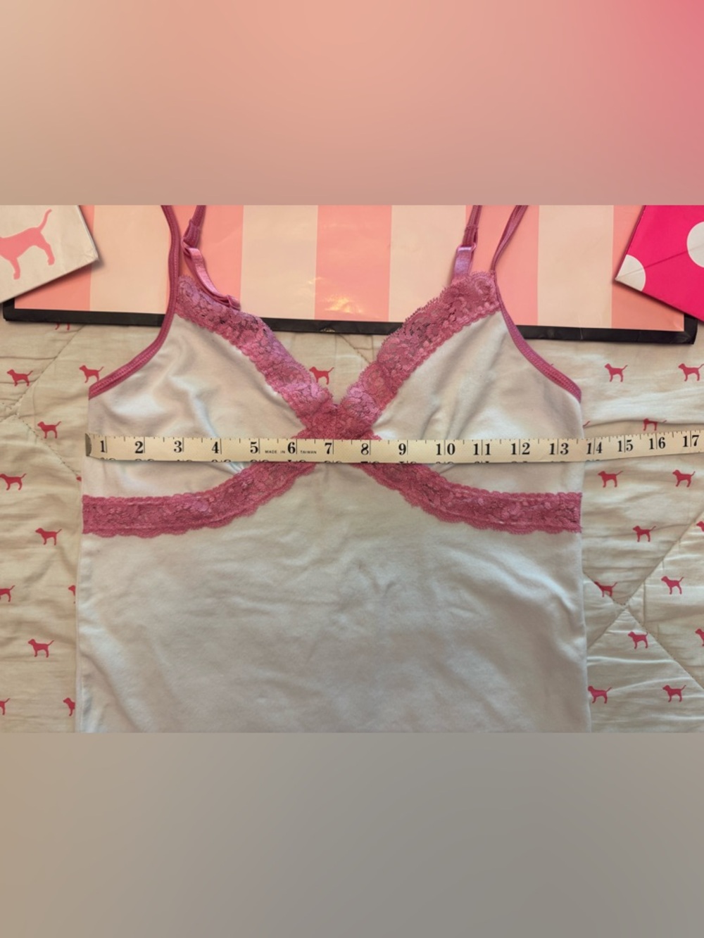 VS PINK VINTAGE Y2K SET FLORAL LOVE BOOTY SHORTS & LACE TRIM CAMI TANK TOP NWOT - Picture 5 of 13